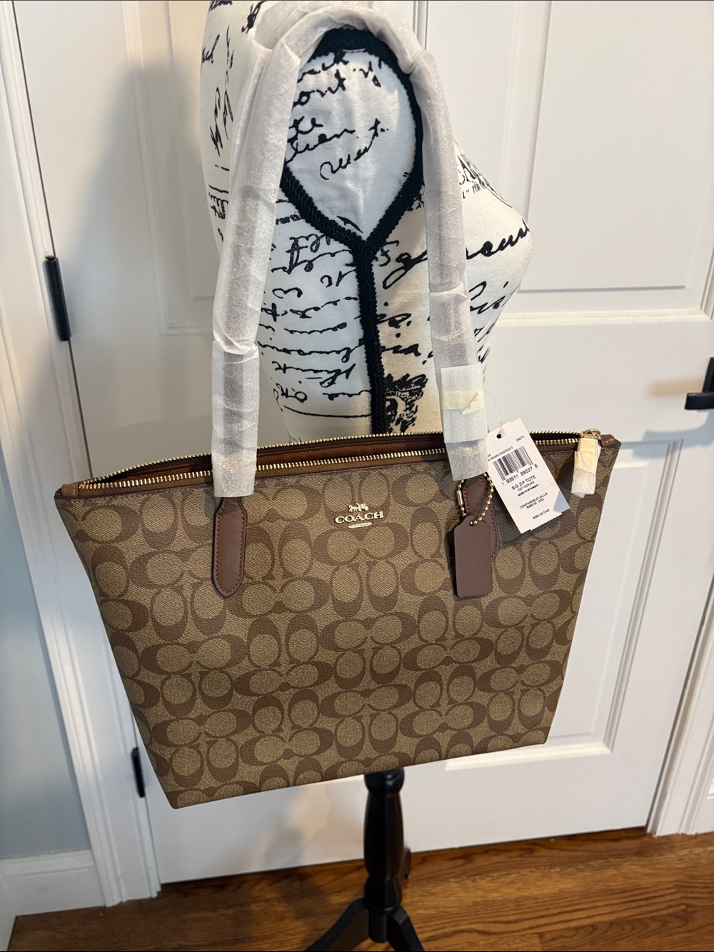 Coach Brown Signature Canvas Tote with Leather Trim NWT